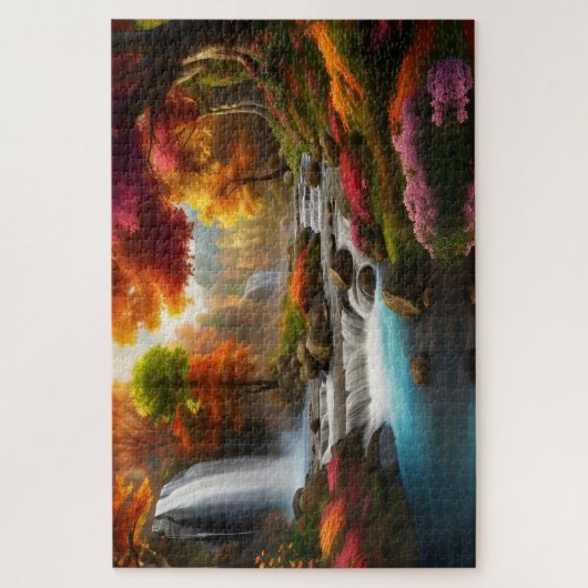 Herbstliche Landschaft Wasserfall im Park Puzzle (Vertikal)