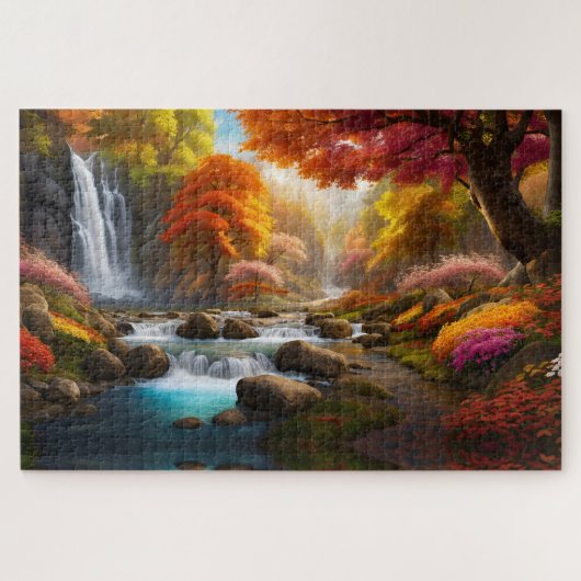 Herbstliche Landschaft Wasserfall im Park Puzzle (Horizontal)