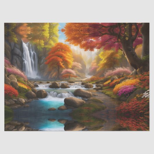Herbstliche Landschaft Wasserfall im Park Seidenpapier (Vorderseite)