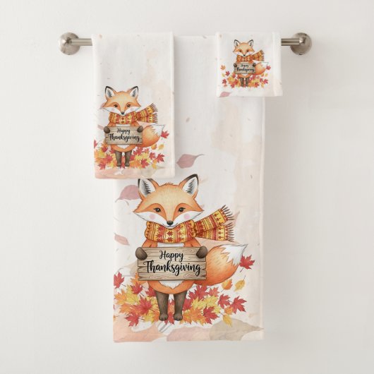 Herbstliche Laune – Erntedankfuchs mit Herbstlaub Badhandtuch Set (Insitu)