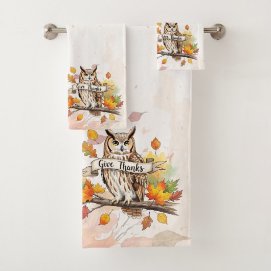 Herbstliche Laune – Thanksgiving-Eule mit Herbstla Badhandtuch Set (Insitu)