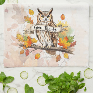 Herbstliche Laune – Thanksgiving-Eule mit Herbstla Geschirrtuch