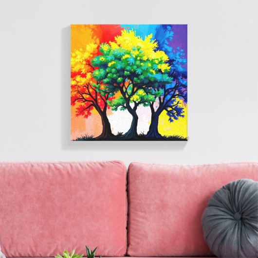 Herbstliche, lebhafte Bäume Mauer Art 3D Multicolo Leinwanddruck (Insitu (Wohnzimmer))