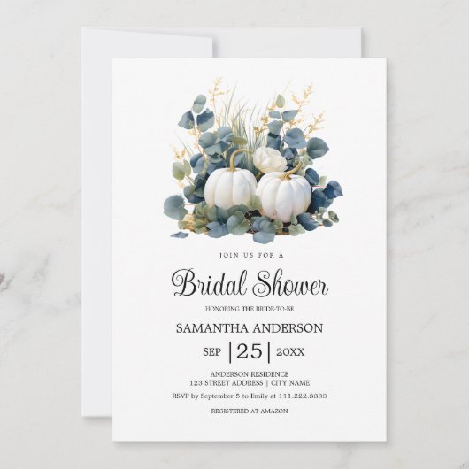 Herbstliche Liebe Weißer Kürbis Brautparty Einladung (Vorderseite)