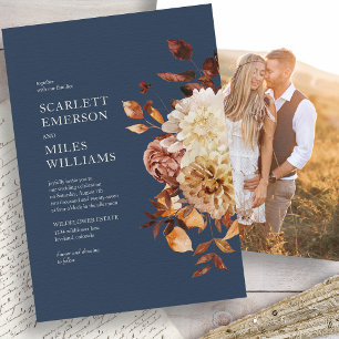 Herbstliche moderne Navy-Hochzeit Einladung