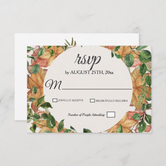 Herbstliche Orangefarbene Grünpflanzen Wasserfarbe RSVP Karte (Vorne/Hinten)