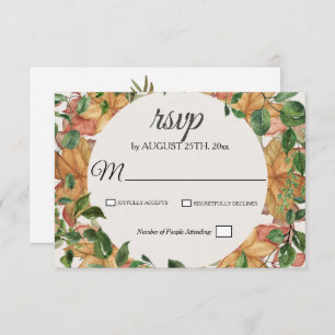 Herbstliche Orangefarbene Grünpflanzen Wasserfarbe RSVP Karte