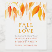 Herbstliche Orangenhochzeit in der Liebe Blätter Weinetikett (Einzelnes Label)