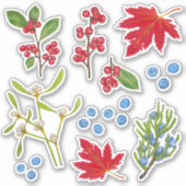 Herbstliche Pflanze Blätter Berries Botanischer Ur Aufkleber (Vorderseite)