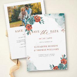 Herbstliche Romantische Fette Türkis Orange Wasser Save The Date