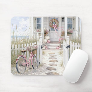 Herbstliche rosa und weiße Kürbisse auf der Verand Mousepad