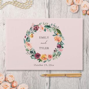 Herbstliche Rose-Blumen-Blumenkranz-Hochzeit Gästebuch