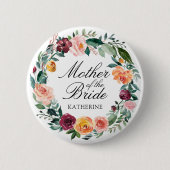 Herbstliche Rosenblumen-Blumenkranz Braut Mutter Button (Vorderseite)