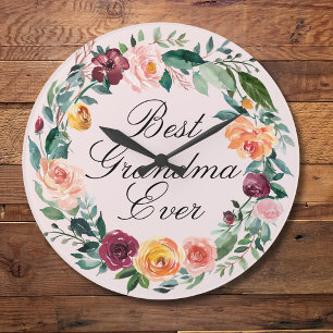 Herbstliche Rosenblumen-Blumenkrone Beste Oma Große Wanduhr