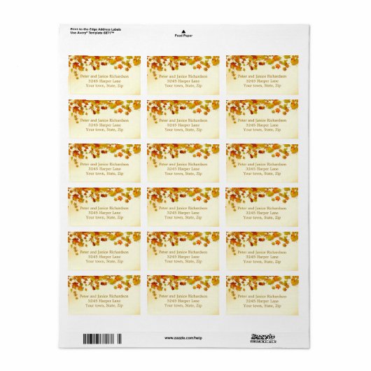 Herbstliche Rot-und Goldmedaille-Blätter Adressaufkleber (Vorne)