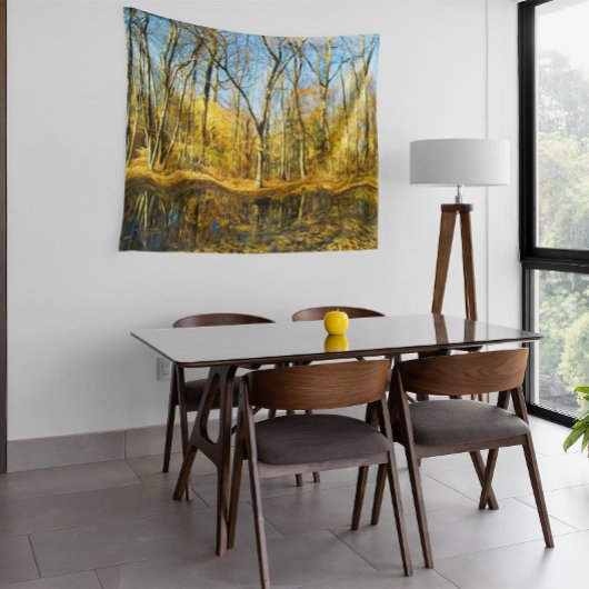 Herbstliche Ruhe: Ruhige Reflektionen am Teich Wandteppich