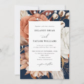 Herbstliche Rustikale Blütenhochzeit, Blaue Hochze Einladung (Vorderseite)