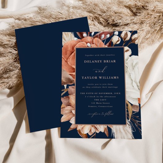 Herbstliche Rustikale Blütenhochzeit, Gerahmte bla Einladung