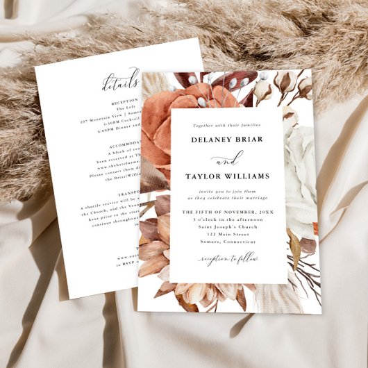Herbstliche Rustikale Blütenhochzeit, Gerahmte Ein Einladung