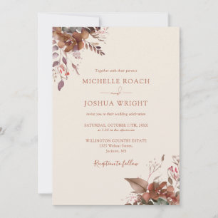 Herbstliche Rustikale Florale Monogramm-Hochzeit Einladung