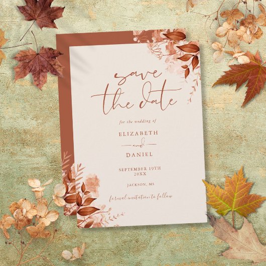 Herbstliche Rustikale Florale Schrift Hochzeit Save The Date
