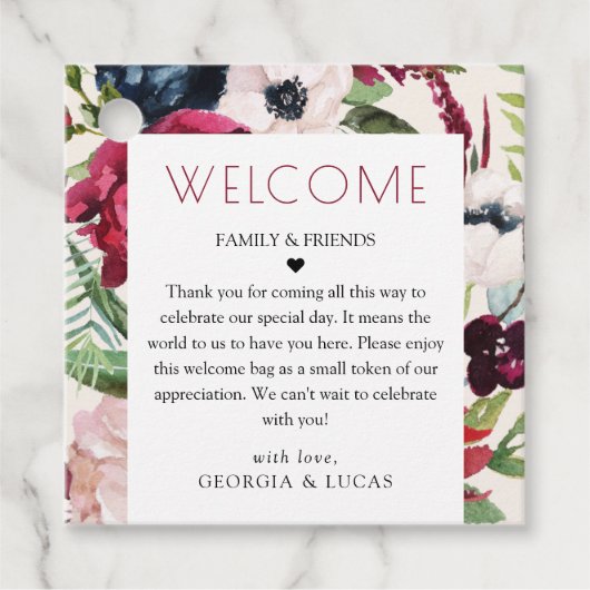 Herbstliche Rustikale Hochzeit der Burgunder Marin Geschenkanhänger (Vorderseite)