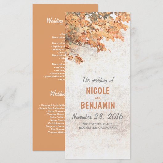 Herbstliche Rustikale Hochzeitsprogramme Programm (Vorne/Hinten)