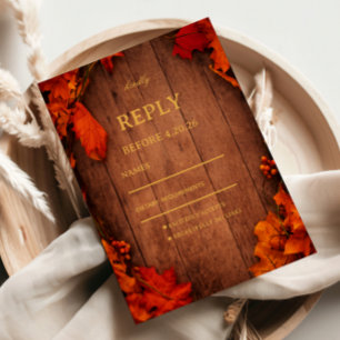 Herbstliche Rustikale Holzblätter RSVP Karte