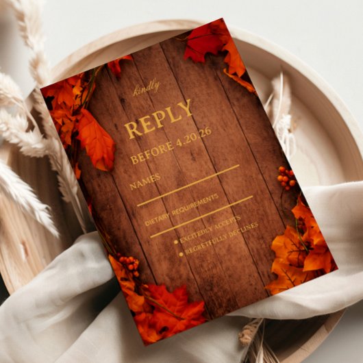 Herbstliche Rustikale Holzblätter RSVP Karte