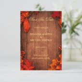 Herbstliche Rustikale Holzblätter Save The Date (Stehend Vorderseite)