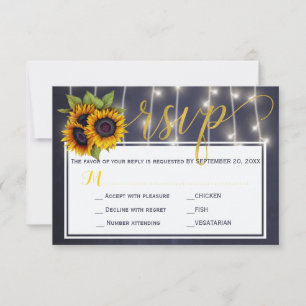 Herbstliche rustikale Navy-Sonnenblumen-Hochzeitse RSVP Karte