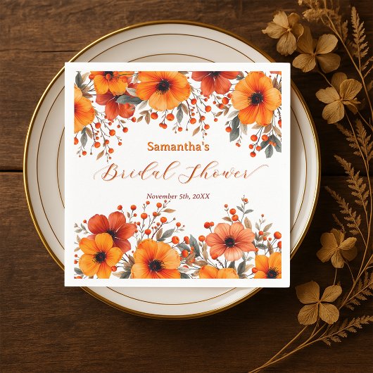Herbstliche Rustikale Orange Florale Beeren Brautp Serviette