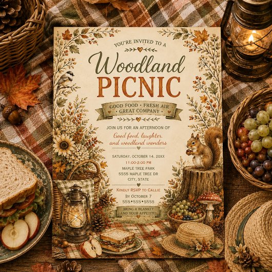 Herbstliche rustikale Wald-Picknick-Einladung Einladung