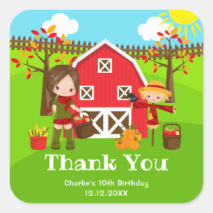 Herbstliche Scheunen-Geburtstags-Dankeschön für Mä Quadratischer Aufkleber