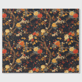 Herbstliche schwarze orangefarbene Blatt-Chinoiser Geschenkpapier (Flach)