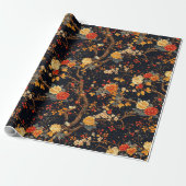Herbstliche schwarze orangefarbene Blatt-Chinoiser Geschenkpapier (Ungerollt)