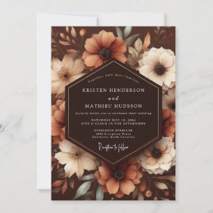 Herbstliche Sepia-Hochzeit mit Blumen Einladung