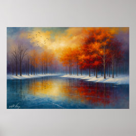 Herbstliche Spiegelung auf einem ruhigen See Poster