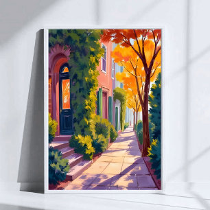 Herbstliche Stadtstraßenbeleuchtung Gemütliche W Poster