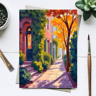 Herbstliche Stadtstraßenbeleuchtung   Gemütliche W Postkarte