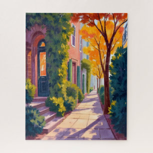 Herbstliche Stadtstraßenbeleuchtung Gemütliche W Puzzle