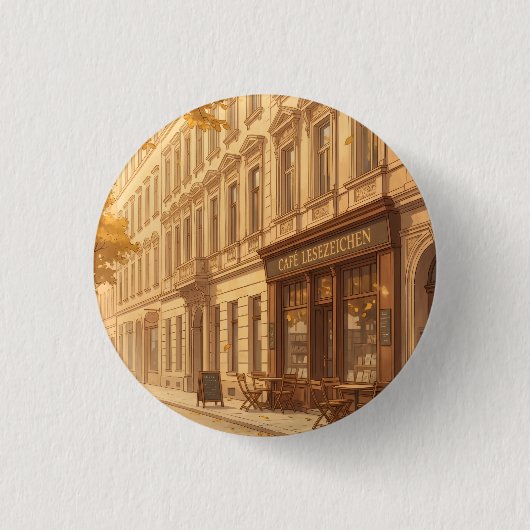 Herbstliche Straßenszene mit Büchern Button (Vorderseite)