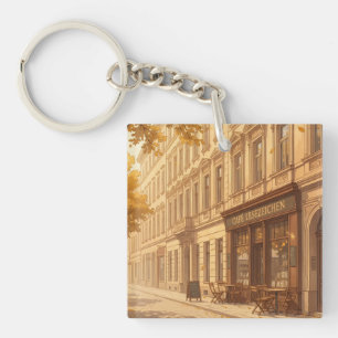 Herbstliche Straßenszene mit Büchern Schlüsselanhänger