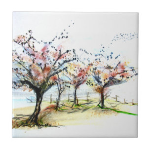 Herbstliche T-Shirts und Vögel Fliese