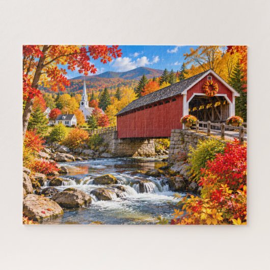 Herbstliche überdachte Brücke Puzzle (Horizontal)