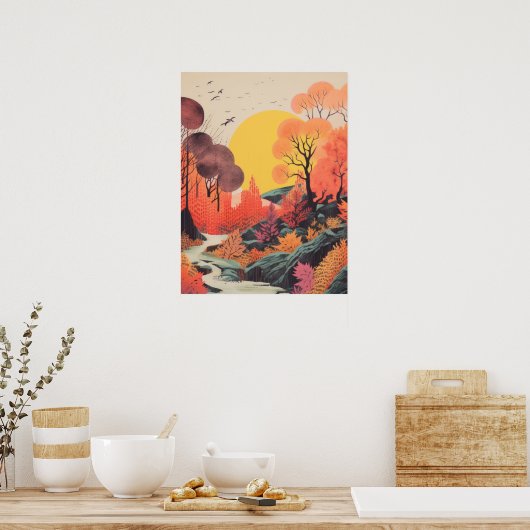 Herbstliche Überlegungen: Eine Serene-Fluss-Landsc Poster (Küche)