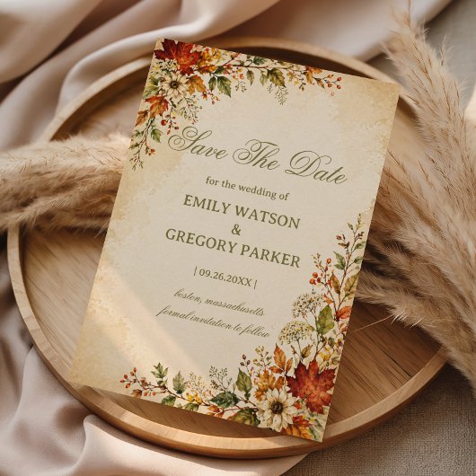 Herbstliche Vintage-Blumen Save The Date