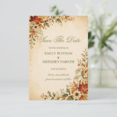 Herbstliche Vintage-Blumen Save The Date (Stehend Vorderseite)