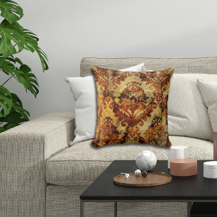 Herbstliche Vintage-Rustikal Orange-Braun Damast Kissen