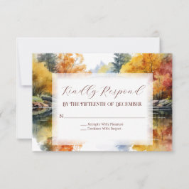 Herbstliche Waldbrücke Hochzeit RSVP Karte